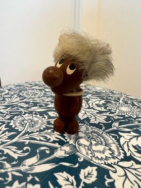 Vintage Hans Bolling Optimist Troll Figurine made of Teakwood, Rabbit hair, jute
